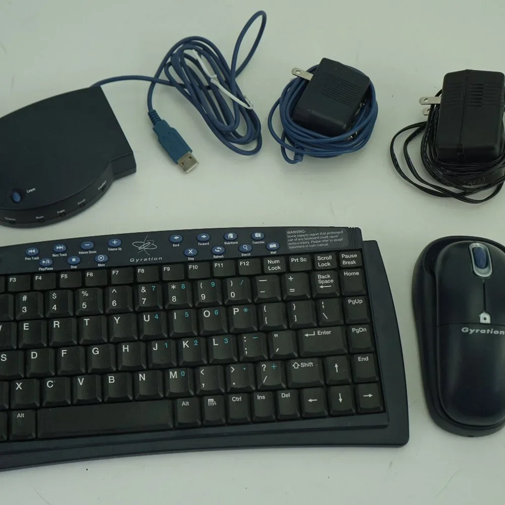 Gyration Black/Blue Wireless Keyboard GP120 Mouse & RF Receiver Plus Adaptor